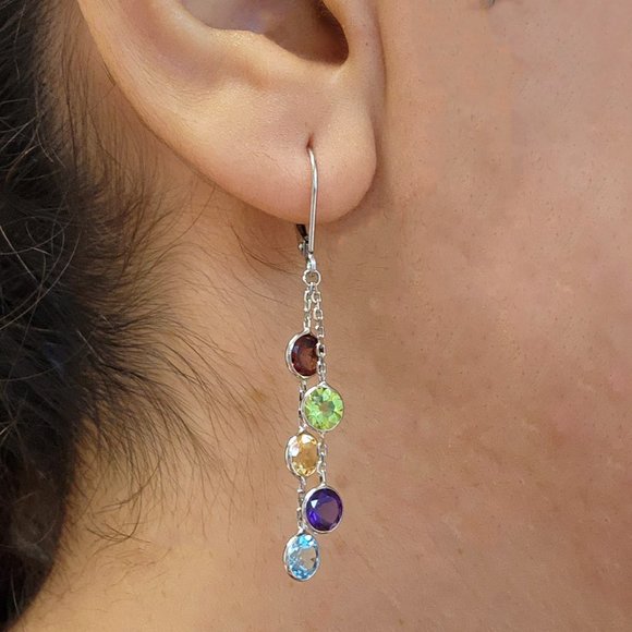 14K Gold Leverback Earrings with Genuine Gemstones - Picture 2 of 2